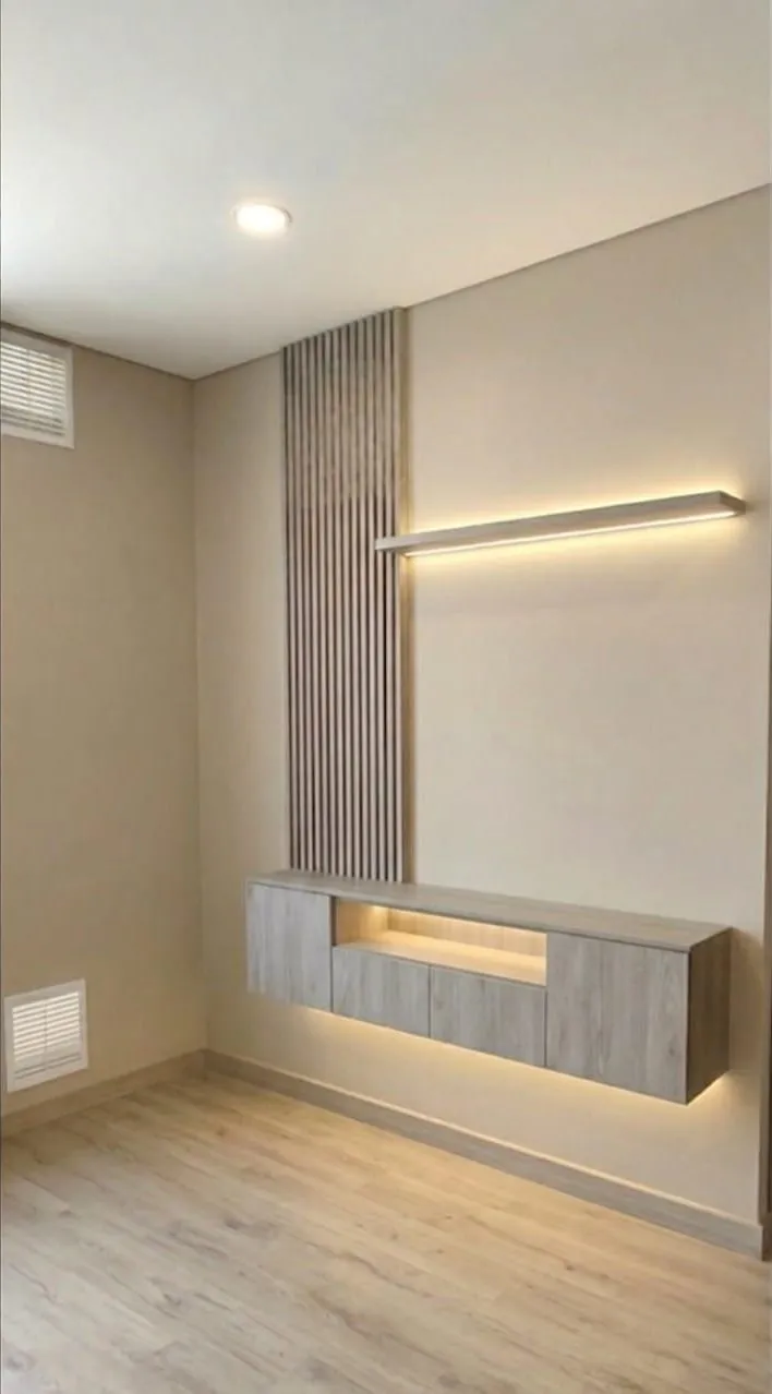 Mueble de TV flotado con iluminación embebida